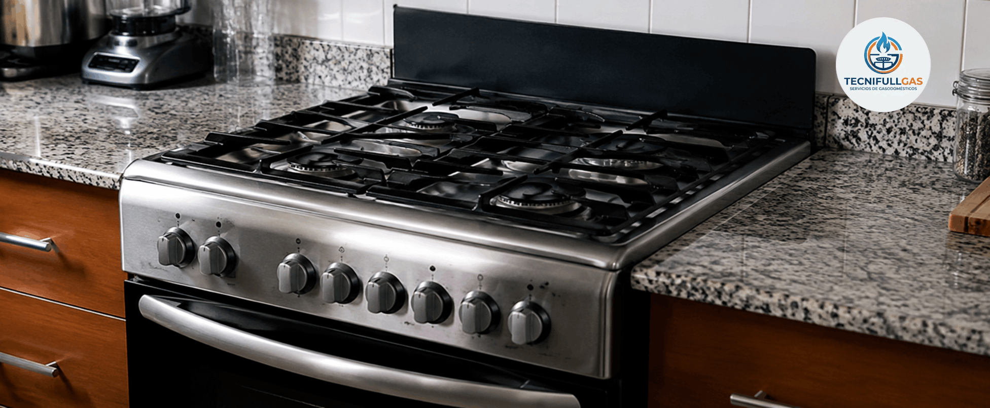 Estufa a gas con hornillas y horno en una cocina